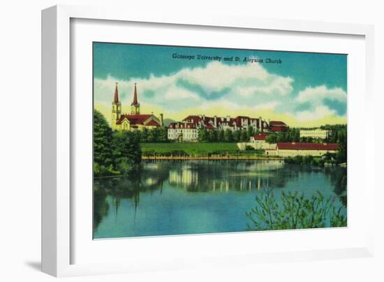 Gonzaga University and St. Aloysius Church, Spokane - Spokane, WA-Lantern Press-Framed Art Print