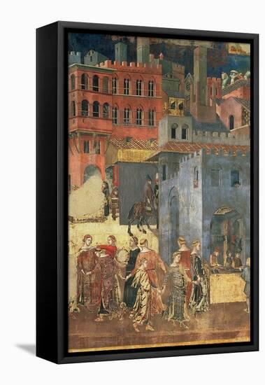 Good Government in the City,1338-40 (Detail of 57868) (Fresco)-Ambrogio Lorenzetti-Framed Stretched Canvas