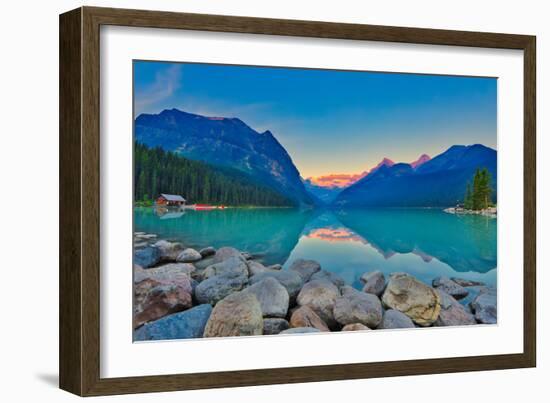 Good Mornig Lake Louise. {Panoramic View of the World Famous Lake Louise from Shore Line to Victori-Timothy Yue-Framed Photographic Print