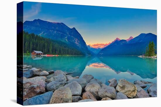 Good Mornig Lake Louise. {Panoramic View of the World Famous Lake Louise from Shore Line to Victori-Timothy Yue-Stretched Canvas