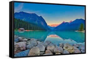 Good Mornig Lake Louise. {Panoramic View of the World Famous Lake Louise from Shore Line to Victori-Timothy Yue-Framed Stretched Canvas