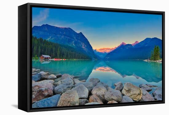 Good Mornig Lake Louise. {Panoramic View of the World Famous Lake Louise from Shore Line to Victori-Timothy Yue-Framed Stretched Canvas