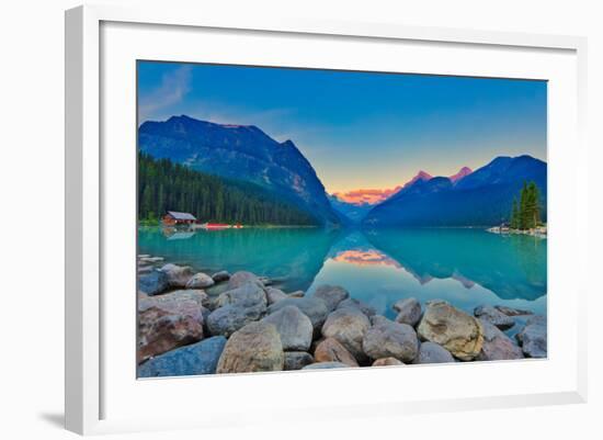 Good Mornig Lake Louise. {Panoramic View of the World Famous Lake Louise from Shore Line to Victori-Timothy Yue-Framed Photographic Print