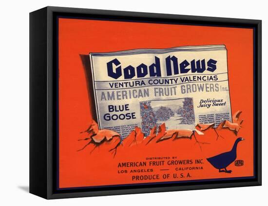 Good News Brand - Los Angeles, California - Citrus Crate Label-Lantern Press-Framed Stretched Canvas