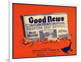 Good News Brand - Los Angeles, California - Citrus Crate Label-Lantern Press-Framed Art Print