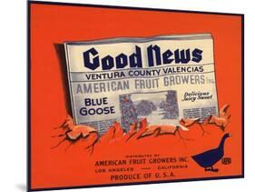 Good News Brand - Los Angeles, California - Citrus Crate Label-Lantern Press-Mounted Art Print