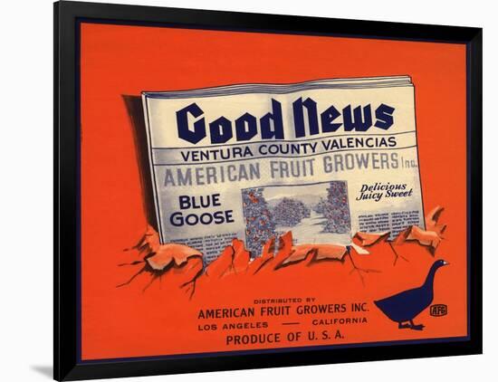 Good News Brand - Los Angeles, California - Citrus Crate Label-Lantern Press-Framed Art Print