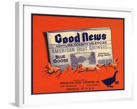 Good News Brand - Los Angeles, California - Citrus Crate Label-Lantern Press-Framed Art Print