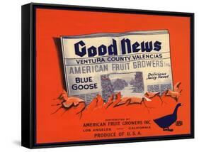 Good News Brand - Los Angeles, California - Citrus Crate Label-Lantern Press-Framed Stretched Canvas