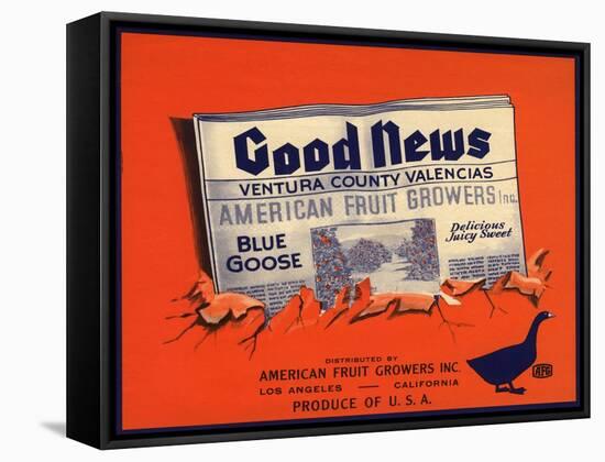 Good News Brand - Los Angeles, California - Citrus Crate Label-Lantern Press-Framed Stretched Canvas