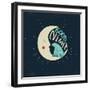 Good Night Polar Bear with Ursa Major Sitting on a Crescent Moon. Vector Illustration. Grunge Effe-Ksenia Martianova-Framed Art Print