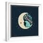 Good Night Polar Bear with Ursa Major Sitting on a Crescent Moon. Vector Illustration. Grunge Effe-Ksenia Martianova-Framed Art Print