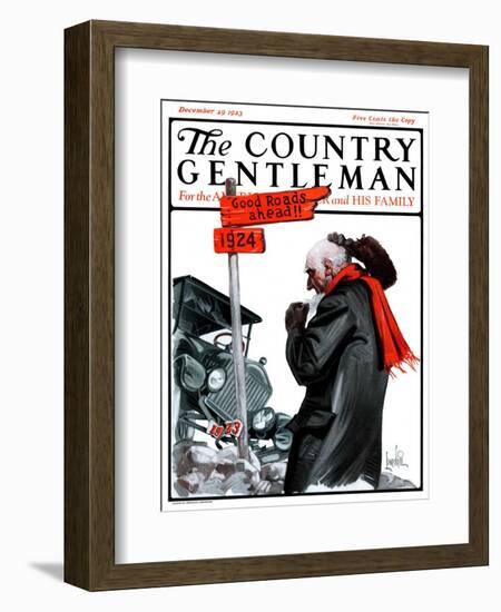 "'Good Road Ahead'," Country Gentleman Cover, December 29, 1923-F. Lowenheim-Framed Giclee Print