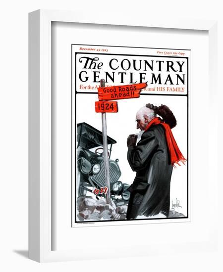 "'Good Road Ahead'," Country Gentleman Cover, December 29, 1923-F. Lowenheim-Framed Giclee Print