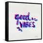 Good Vibes - Magenta and Cyan Ink-Cat Coquillette-Framed Stretched Canvas