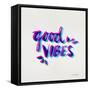 Good Vibes - Magenta and Cyan Ink-Cat Coquillette-Framed Stretched Canvas