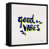 Good Vibes - Navy and Yellow Ink-Cat Coquillette-Framed Stretched Canvas