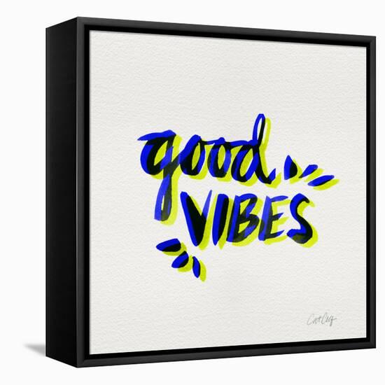 Good Vibes - Navy and Yellow Ink-Cat Coquillette-Framed Stretched Canvas