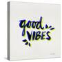 Good Vibes - Navy and Yellow Ink-Cat Coquillette-Stretched Canvas