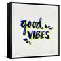 Good Vibes - Navy and Yellow Ink-Cat Coquillette-Framed Stretched Canvas