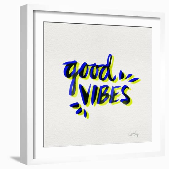 Good Vibes - Navy and Yellow Ink-Cat Coquillette-Framed Giclee Print