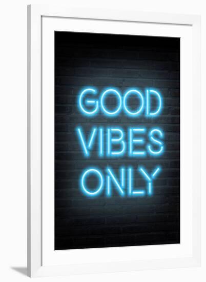 Good Vibes Only - Blue Neon-null-Framed Art Print