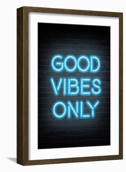 Good Vibes Only - Blue Neon-null-Framed Art Print