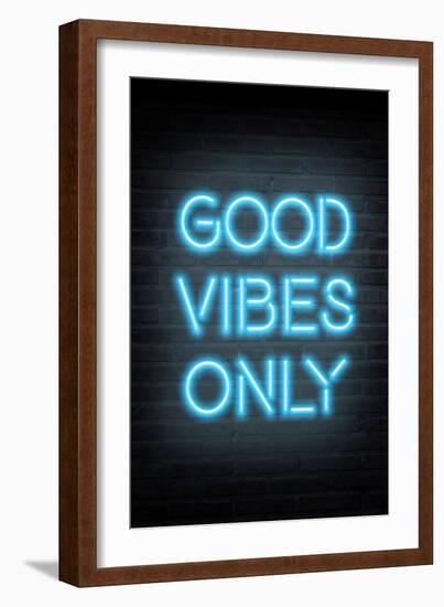 Good Vibes Only - Blue Neon-null-Framed Art Print