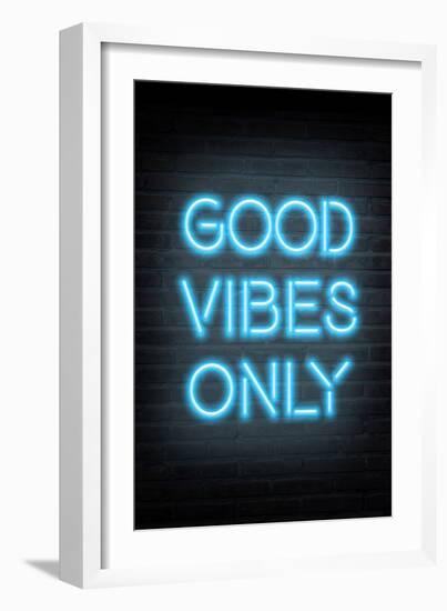 Good Vibes Only - Blue Neon-null-Framed Art Print