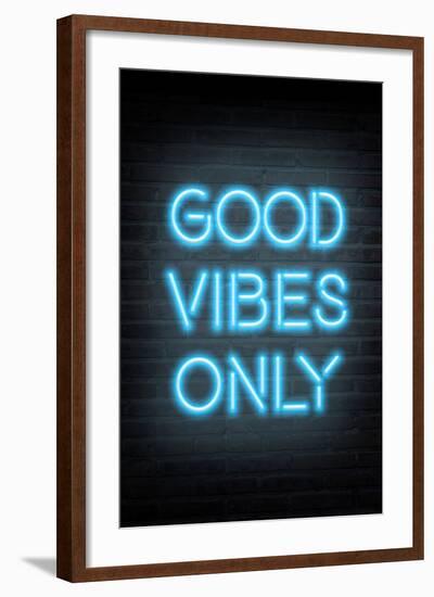 Good Vibes Only - Blue Neon-null-Framed Art Print