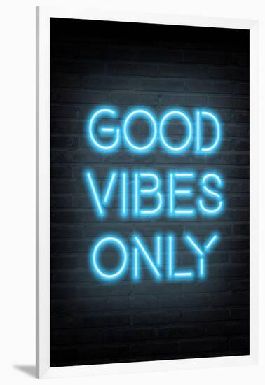 Good Vibes Only - Blue Neon-null-Framed Art Print