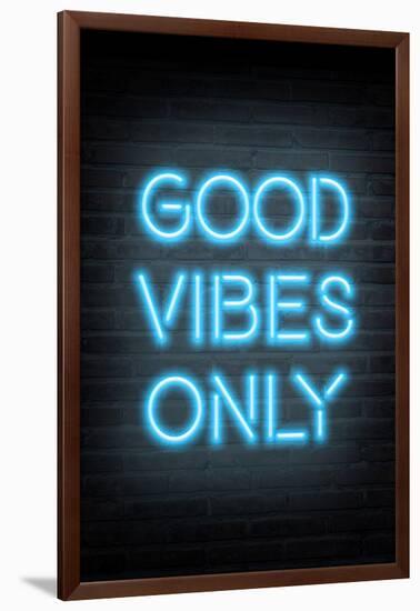 Good Vibes Only - Blue Neon-null-Framed Art Print