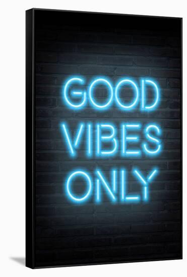 Good Vibes Only - Blue Neon-null-Framed Stretched Canvas