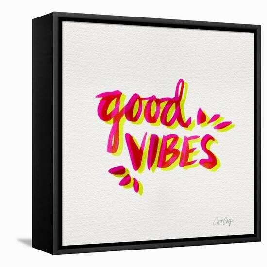 Good Vibes - Pink and Yellow Ink-Cat Coquillette-Framed Stretched Canvas