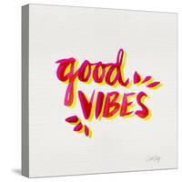 Good Vibes - Pink and Yellow Ink-Cat Coquillette-Stretched Canvas