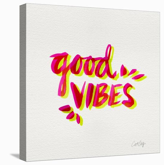 Good Vibes - Pink and Yellow Ink-Cat Coquillette-Stretched Canvas