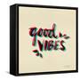 Good Vibes - Red and Cyan Ink-Cat Coquillette-Framed Stretched Canvas