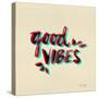 Good Vibes - Red and Cyan Ink-Cat Coquillette-Stretched Canvas