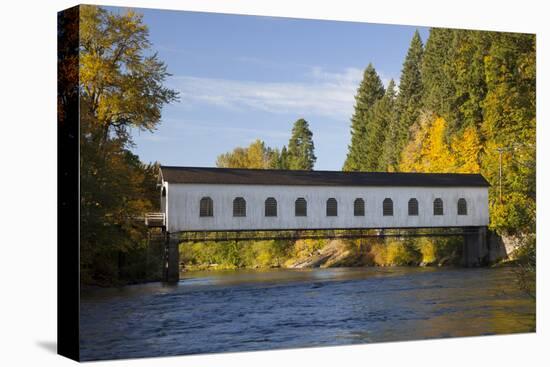 Goodpasture Covered Bridge, Mckenzie River, Lane County, Oregon, USA-Jamie & Judy Wild-Stretched Canvas