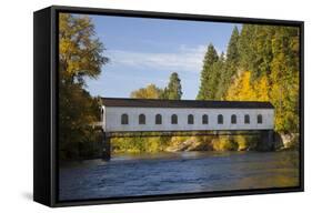 Goodpasture Covered Bridge, Mckenzie River, Lane County, Oregon, USA-Jamie & Judy Wild-Framed Stretched Canvas