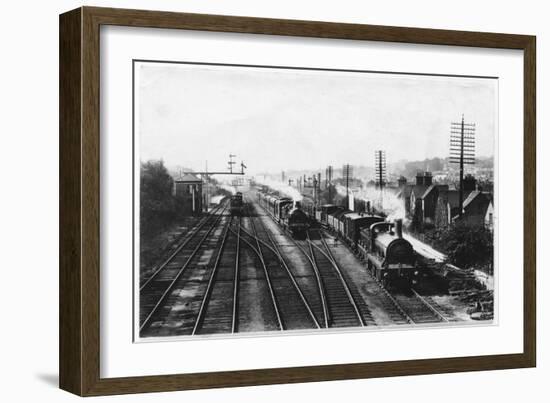 Goods Train Waits on One Track to Let the Passenger Train Go Through-null-Framed Art Print