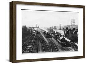 Goods Train Waits on One Track to Let the Passenger Train Go Through-null-Framed Art Print