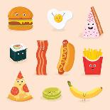 Face Icon Pizza Cake Scrambled Eggs Bacon Banana Burger Hot Dog Roll French Fries. Funny Food Carto-GoodStudio-Mounted Art Print