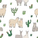 Hand Drawn Doodle Seamless Pattern with Alpaca, Llama, Cactuses-GoodStudio-Framed Art Print