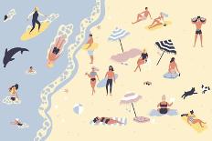 People at Beach or Seashore Relaxing and Performing Leisure Outdoor Activities-GoodStudio-Art Print