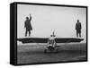 Goodyear Aircraft Engineers Standing on Wings of Rubber Airplane, Can Fly 60 MPH with 200 yd Runway-Grey Villet-Framed Stretched Canvas
