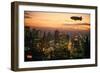 Goodyear Blimp Sails over Midtown Manhattan Skyline at Dusk, New York City. Blimps are No.. (Photo)-James L Stanfield-Framed Giclee Print