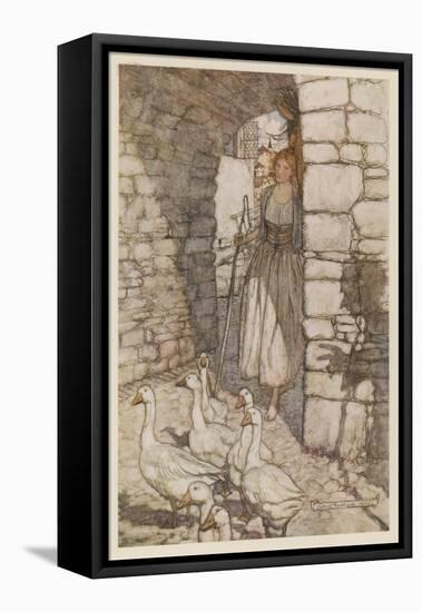 Goose Girl, Rackham-Arthur Rackham-Framed Stretched Canvas