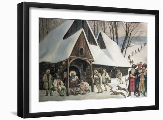 Goral Nativity Scene, c.1910-Wladyslaw Skoczylas-Framed Giclee Print