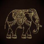 Beautiful Hand-Drawn Tribal Style Elephant. Golden Design with Boho Mandala Patterns, Ornaments. Et-Gorbash Varvara-Art Print